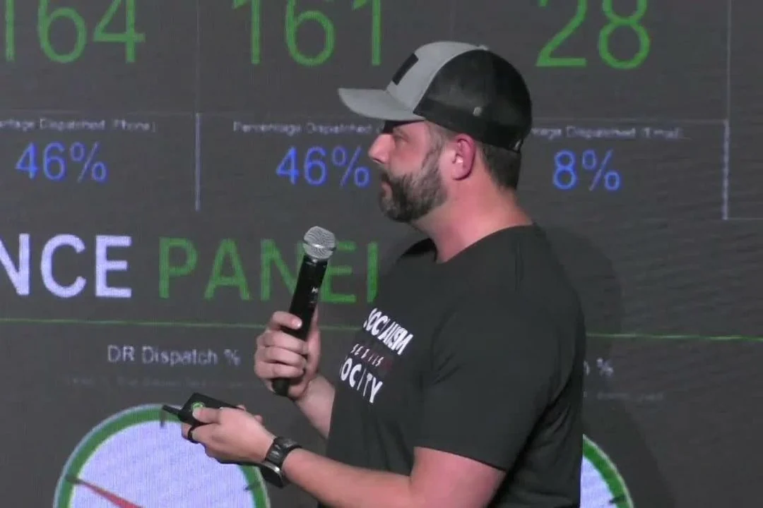 Tyler Clark on stage at the studio
