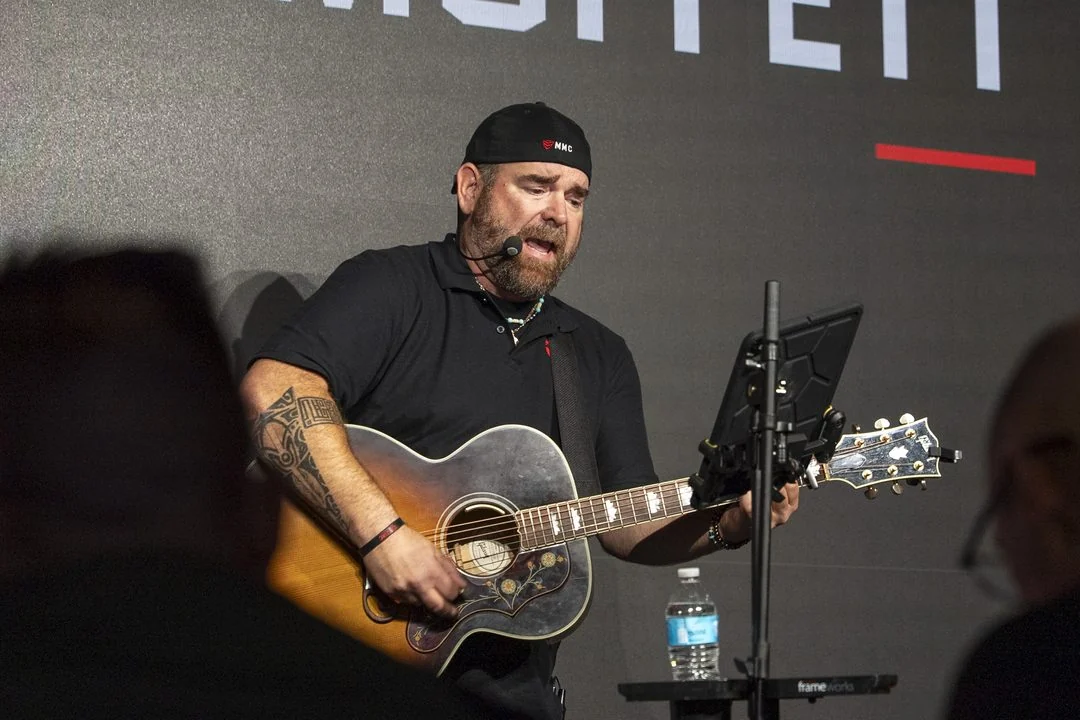 Guest speaker on stage at the studio