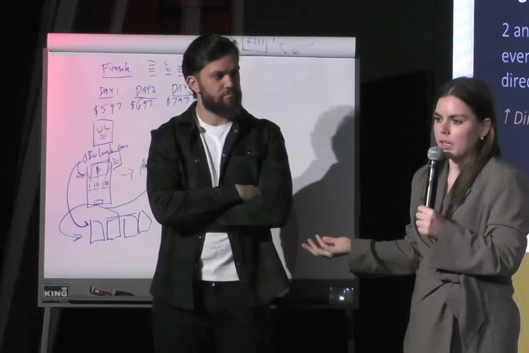 Gabby and Mateo on stage at the studio